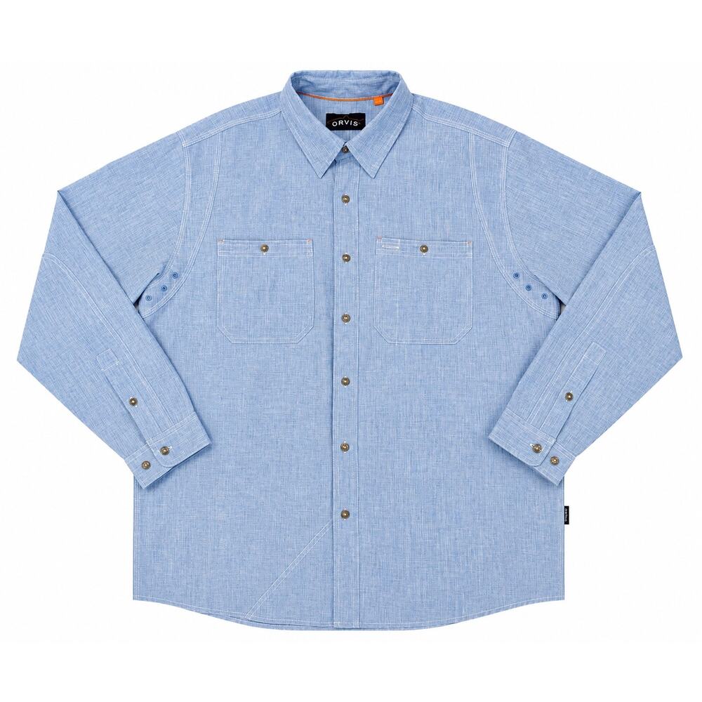Orvis Men’s Long‑Sleeve Light Blue Chambray Button‑Up Shirt Size XL